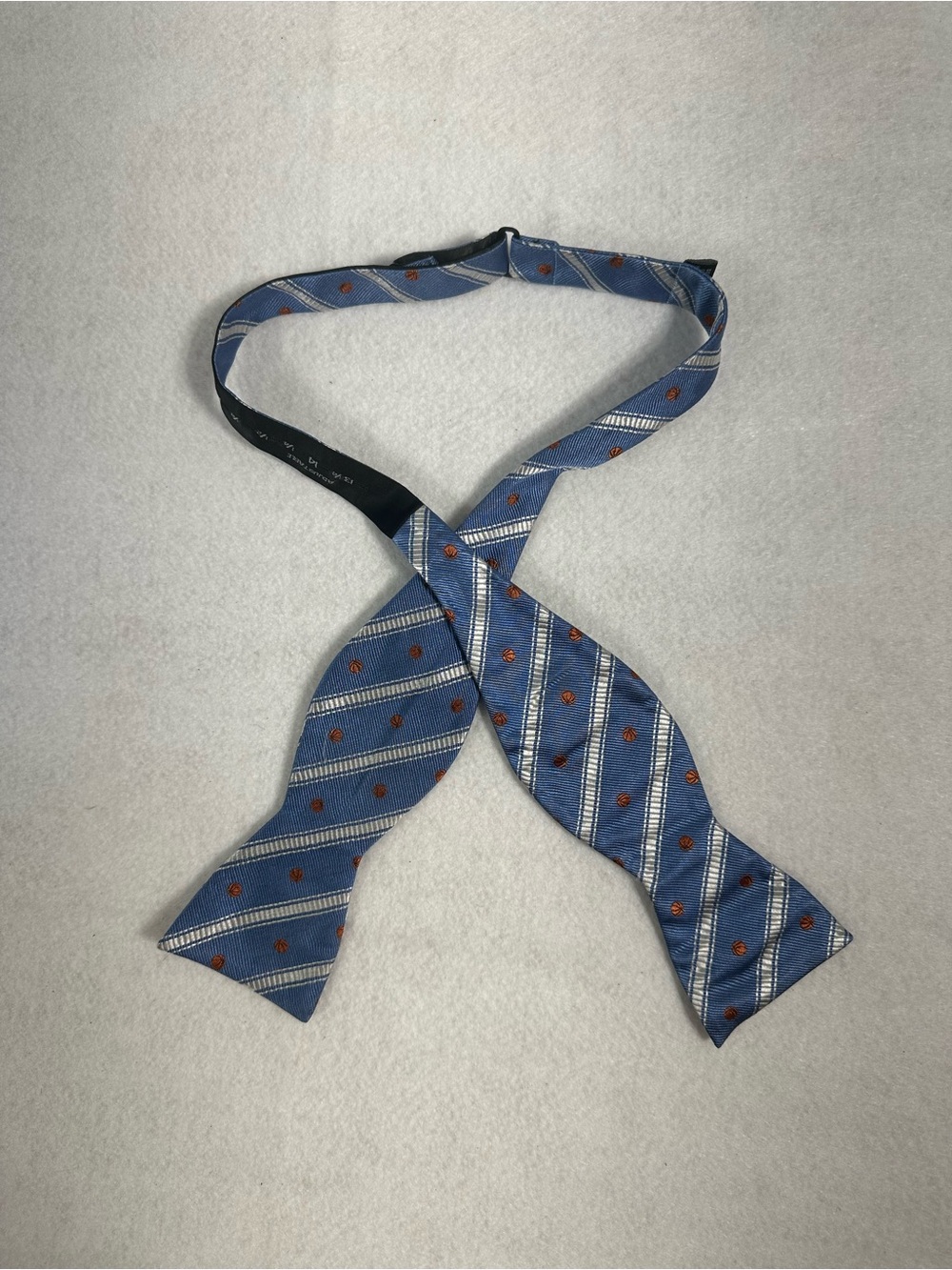 Self-Tie Blue Striped Bow Tie with Red Dot Pattern